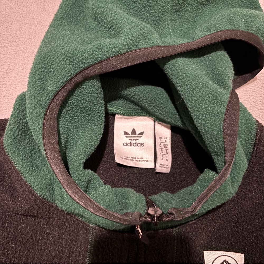 adidas Polar Fleece Jacket Size Small Green Black Hooded Full Zip Outdoor IC2340 - Picture 4 of 7